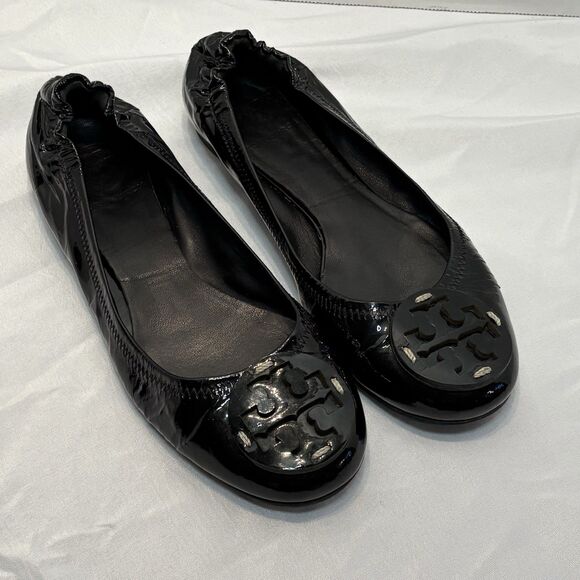 Tory Burch Reva Black Patent Leather Ballet Flats Size 6.5 ( 9 1/4” ) - Picture 1 of 14